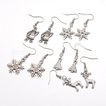Christmas Theme Tibetan Style Alloy Dangle Earrings EJEW-JE01633-1