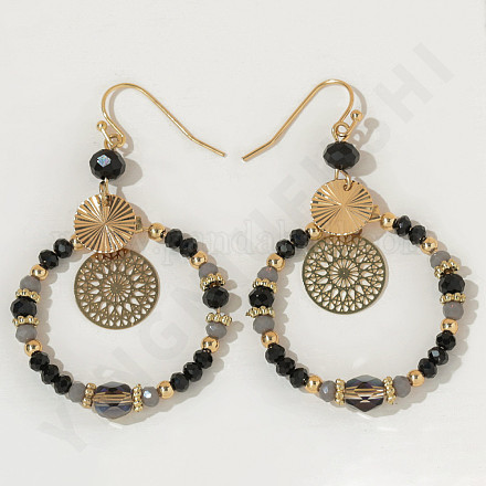 Латунные стеклянные плоские круглые серьги с подвесками из рондель-бусины FS-WG1FB0A-03-1