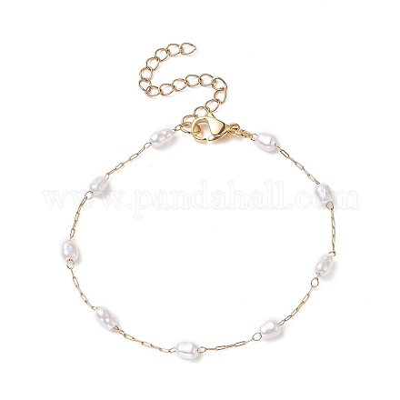 Pulsera de cadena con eslabones de perlas de vidrio BJEW-JB09238-1