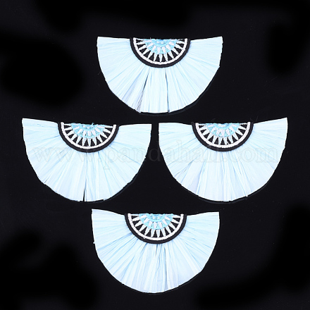 ラフィア装飾アクセサリー  コットンで  扇状  ライトシアン  41~42x68~69x6mm FIND-T029-05-1