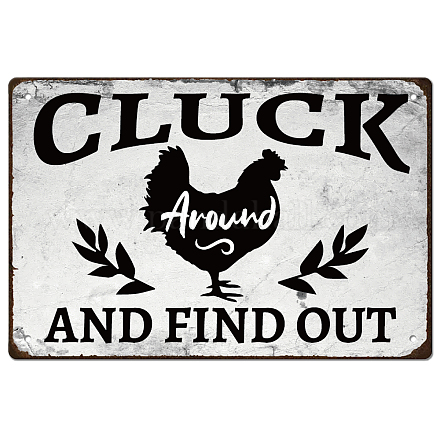 SUPERDANT Metal Tin Sign Find The Hen Retro Farm Tin Painting Cluck Around and Find Out Plaque Wall Art Poster Old Fashion Aluminum Sign Wall Decor AJEW-WH0189-209-1