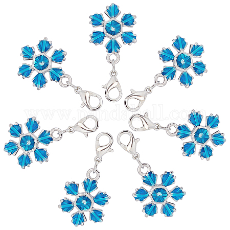 SUNNYCLUE 1 Box 30pcs Christmas Snowflake Charms Bulk Clip on Bracelet Blue Snowflakes Charm for Jewelry Making Lobster Claw Clasp