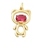 Rack Plating Brass Glass Pendants, Long-Lasting Plated, Cadmium Free & Lead Free, with Jump Rings, Bear, Fuchsia, 24.5x15x3.5mm, Hole: 3x1.5mm