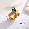 Rectangle 304 Stainless Steel Micro Pave Cubic Zirconia Finger Rings, Golden, Green, US Size 9(18.9mm)