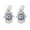 Brass Micro Pave Cubic Zirconia Charms, Cadmium Free & Nickel Free & Lead Free, Hamsa Hand Charms, with Jump Ring, Platinum, 14x10x3mm, Hole: 3mm