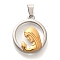 Glass Pendants, with 304 Stainless Steel Findings, Flat Round with Virgin Mary, PVD Vacuum Plating, Golden & Stainless Steel Color, 24.5x21x6mm, Hole: 6x3.5mm