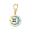 304 Stainless Steel Enamel Pendant Decoration, with Clear Cubic Zirconia, Octagon with Constellations, Golden, Gemini, 35.5mm