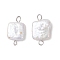 Natural Keshi Pearl Connector Charms, with 304 Stainless Steel Double Loops, Creamy White, Stainless Steel Color, Square, 19x11.5x4~5.5mm, Hole: 2mm and 2.7mm