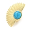 Ion Plating(IP) 304 Stainless Steel Synthetic Turquoise Cuff Rings, Fan Open Rings for Women Men, Real 18K Gold Plated, 39.5x26.5mm, Inner diameter: Adjustable.