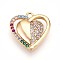 Brass Micro Pave Cubic Zirconia Pendants, Heart Charms, Real 18K Gold Plated, 17x16.5x3mm, Hole: 1.8mm