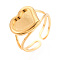 304 Stainless Steel Cuff Ring Components, Heart Pad Ring Setting, Ion Plating(IP), Real 18K Gold Plated, Tray: 7.8x10mm, 12mm, Inner Diameter: 17mm