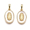 Brass & Shell Pendants, Oval & Virgin Mary Charms, Real 18K Gold Plated, 19.5x12x2.5mm, Hole: 6x3.5mm