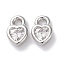 Rack Plating Brass Micro Pave Cubic Zirconia Pendants, Long-Lasting Plated, Lead Free & Cadmium Free, Heart, Platinum, 6x4x2mm, Hole: 1.2mm