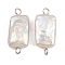 Natural Freshwater Pearl Keshi Pearl Rectangle Connector Charms, with 304 Stainless Steel Double Loops, White, Stainless Steel Color, 22~24x9~10.5x4~6mm, Hole: 2~2.5mm