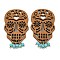 Laser Cut Poplar Wood Pendants Skull Charms with Dyed Synthetic Turquoise, Peru, 46x26.5x2mm, Hole: 1.4mm