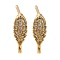 Brass Clear Cubic Zirconia Stud Earrings Finding for Women, Leaf, with Loop, Real 18K Gold Plated, 10x4mm, Hole: 1mm, Pin: 0.7x12mm