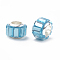 Glass European Beads, Large Hole Beads, with Brass Core, Faceted, Rondelle, Platinum, Deep Sky Blue, 9x7mm, Hole: 5mm