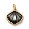 Brass Pave Natural Black Lip Shell Pendants, Shell Shaped Charms with Jump Rings, Real 18K Gold Plated, Rack Plating, Long-Lasting Plated, Cadmium Free & Lead Free, 14x13.5x4mm, Hole: 3.5mm