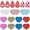 20Pcs 10 Styles PU Leather Big Pendants, with Sequins, Valentine's Day Collection, Heart & Teardrop, Mixed Color, 50~56x37~56.5x2mm, Hole: 1.6~5.5mm, 2pcs/style