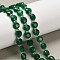 Natural Green Onyx Agate(Dyed & Heated) Beads Strands, Flat Round, Faceted, with Seed Beads, 7~7.5x7.5~8x4.5~5mm, Hole: 1mm, about 19~21pcs/strand, 7.52~7.60''(19.1~19.3cm)