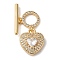 Brass Micro Pave Clear Cubic Zirconia Toggle Clasps, Heart, Real 18K Gold Plated, 25mm, Bar: 16x4x1mm, Hole: 1.2mm; Ring: 9x10x2mm, Hole: 1mm