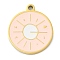 304 Stainless Steel Pendants, with Enamel, Flat Round with Sun Charm, Golden, Misty Rose, 17x15x1.7mm, Hole: 1.4mm