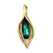 Glass Pendants, Flower, with Rack Plating Brass Micro Pave Cubic Zirconia Findings, Cadmium Free & Lead Free, Long-Lasting Plated, Real 18K Gold Plated, Green, 37.5x14x6.5mm, Hole: 8x4mm
