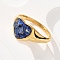 Heart Natural Lapis Lazuli Finger Rings, 304 Stainless Steel Rings, Real 18K Gold Plated, 10mm, US Size 7(17.3mm)
