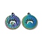 Ion Plating(IP) 304 Stainless Steel Pendant Rhinestone Settings, Flat Round with Eye Charms, Rainbow Color, 21x19x2mm, Hole: 1.8mm, Fit for 1.8mm Rhinestone