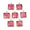 Dyed Natural White Jade Faceted Pendants, Brass Square Charms, Golden, Pale Violet Red, 18x14~15x6~6.5mm, Hole: 1.8mm