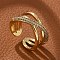 Brass Micro Pave Clear Cubic Zirconia Cuff Finger Rings, Criss Cross Rings, Real 18K Gold Plated, 10mm, Inner Diameter: Adjustable