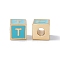 Rack Plating Brass Enamel Beads, Cadmium Free & Nickel Free & Lead Free, Real 18K Gold Plated, Cube with Letter, Sky Blue, Letter.T, 6x6x6mm, Hole: 2.5mm