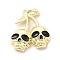 Alloy Enamel Pendants, Skull Cherry Charm, Golden, 31x28x5mm, Hole: 2mm