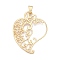 Plating Alloy Big Pendants, Hollow Heart Charms, Lead Free & Nickel Free & Cadmium Free, Golden, 78.5x61.5x2.5mm, Hole: 5x12mm