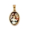Religion Theme 304 Stainless Steel Pave Epoxy Pendants, Oval, Ion Plating(IP), Real 18K Gold Plated, White, 23x14.5x6mm, Hole: 6x4mm