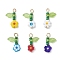 6Pcs 304 Stainless Steel Glass Beaded Flower Pendants, with Acrylic, Real 18K Gold Plated, Mixed Color, 19x12x3.5mm, Hole: 2mm