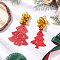 2Pcs Poplar Wood Christmas Tree Pendant Decorations, with Aluminum Bell and Lobster Claw Clasps, Golden, 102~108mm