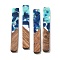 Resin and Walnut Pendants, Rectangle, Marine Blue, 51.5x7.5x2.5mm, Hole: 1.8mm