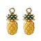 2Pcs Brass Enamel Charms, Imitation Fruit, Light Gold, Pineapple Charm, Yellow, 14x6mm, Hole: 1.2mm