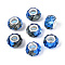 Transparent Resin Rondelle European Beads, with Gold Foill & Silver Tone Brass Double Cores, Large Hole Beads, Royal Blue, 13.5~14x8.5~9mm, Hole: 4.8~5mm