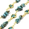 Handmade Brass Link Chains, with Synthetic Turquoise & Glass Beads & Spool, Long-Lasting Plated, Soldered, Lead Free & Cadmium Free, Heart, Golden, Heart Links: 12.5x7.5x3mm