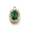 Brass Micro Pave Cubic Zirconia Pendants, Cadmium Free & Nickel Free & Lead Free, Oval Charms, Real 18K Gold Plated, Dark Green, 13x8.5x5mm, Hole: 1.2mm