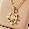 Vintage Brass Micro Pave Colorful Cubic Zirconia Hollow Oval with Religious Virgin Mary Pendant Necklaces, with White Enamel and Imitation Pearl, Golden, 15.75 inch(40cm)