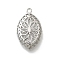 Brass Pendants, Hollow Flower Charms, Oval, Real Platinum Plated, 34x21x8mm, Hole: 2mm
