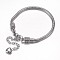 Tarnish Resistant 304 Stainless Steel European Snake Chains Bracelets, with Lobster Claw Clasp and Heart Charms, Stainless Steel Color, 190x3mm