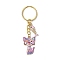 Alloy Enamel Cat Keychain, with Iron Ring, Fish Bone, Golden, Colorful, 82mm