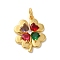 Rack Plating Brass Micro Pave Cubic Zirconia Pendants, with Glass, Long-Lasting Plated, Lead Free & Cadmium Free, Leaf, with Jump Ring, Golden, Mixed Color, 19x15.5x3.5mm, Hole: 3mm