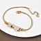 European Style Polymer Clay Rhinestones & 201 Stainless Steel Beaded Bracelets, 304 Stainless Steel Snake Chain Bracelets for Women, Ion Plating(IP), Real 18K Gold Plated, Clover, 7-5/8 inch(19.4cm)