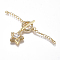 Brass Micro Pave Clear Cubic Zirconia Chain Extender, with Toggle Clasps, Long-Lasting Plated, Star, Golden, 74mm, Ring: 13.5mm wide, 13.5mm long, 2mm thick, Bar: 17.5mm wide, 6.5mm long, 2mm thick