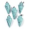 Synthetic Turquoise Gemstone Pointed Pendants, Bullet Shaped Charms with Platinum Metal Snap on Bails, 34x15mm, Hole: 7x3.5mm